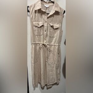 2 Dresses -Time and Tru Beige Sleeveless Button-Down & Black T-Shirt Dress